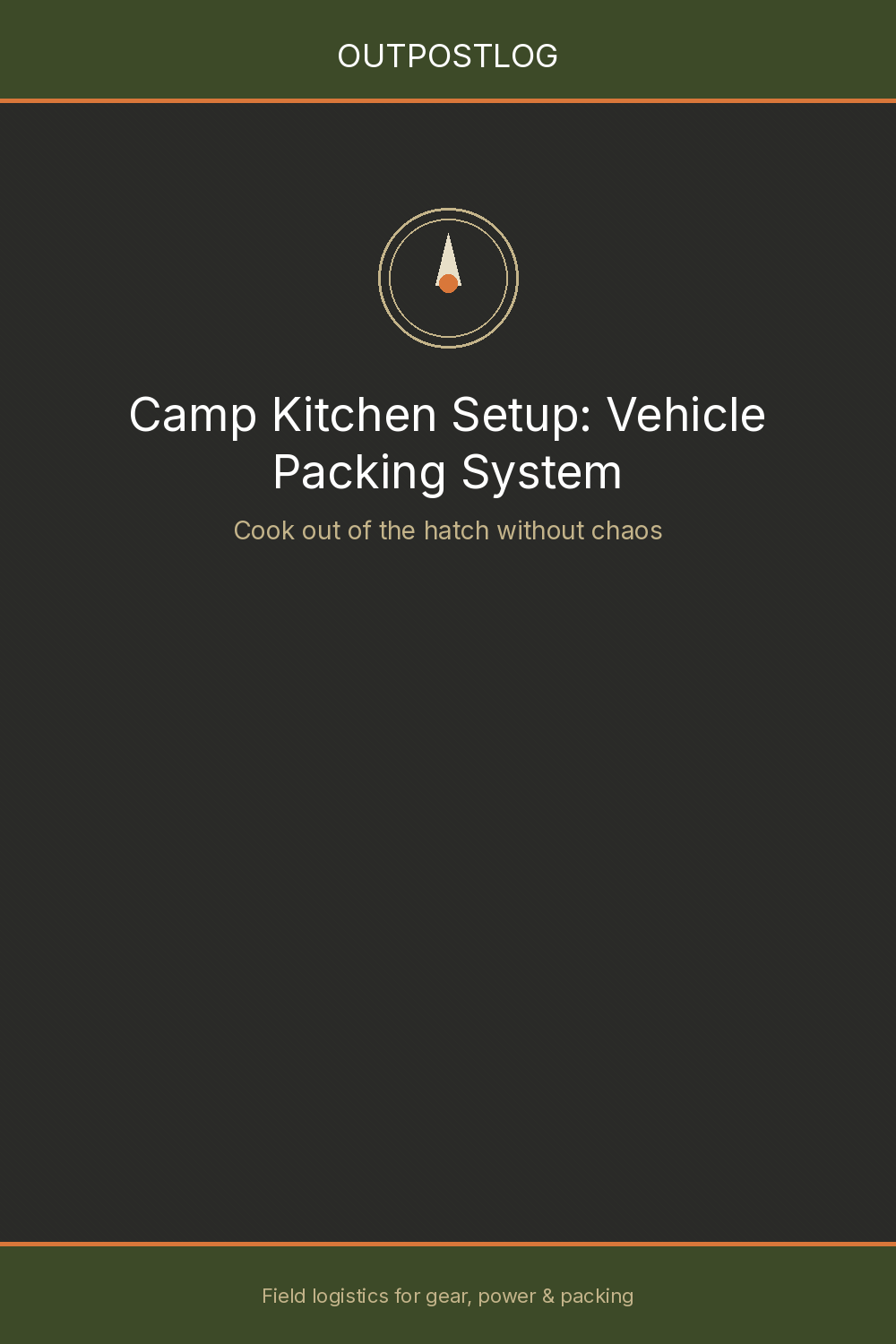 OutpostLog title card: Camp Kitchen Setup — Vehicle Packing System