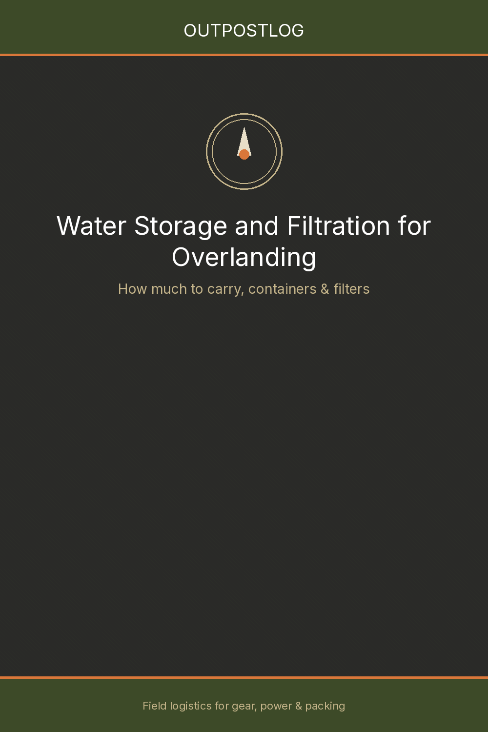 OutpostLog title card: Water Storage and Filtration for Overlanding